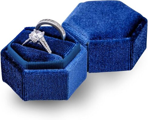 صندوق خاتم مجوهرات مخملي أرجواني، صندوق هدايا خاتم مجوهرات أرجواني بفتحتين، صندوق خاتم عتيق سداسي الشكل مع غطاء قابل للفصل، صندوق حامل حلقة مزدوج للخطوبة، الزفاف، الاحتفال، الاقتراح، التقاط الصور in Kuwait