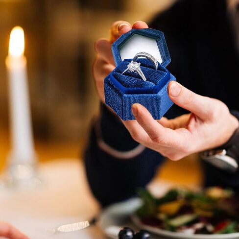 صندوق خاتم مجوهرات مخملي أرجواني، صندوق هدايا خاتم مجوهرات أرجواني بفتحتين، صندوق خاتم عتيق سداسي الشكل مع غطاء قابل للفصل، صندوق حامل حلقة مزدوج للخطوبة، الزفاف، الاحتفال، الاقتراح، التقاط الصور in Kuwait