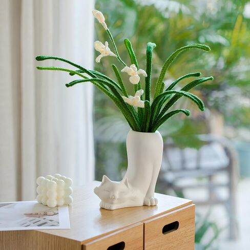 White Ceramic Vase Bunny Decor Vase, Spring Home Decor, Modern Vase for Easter Minimalist Decor for Table, Shelf, Bookshelf Decor Vase and Entryway Decor Vase in Saudi Arabia