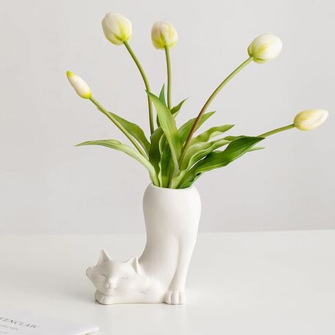 White Ceramic Vase Bunny Decor Vase, Spring Home Decor, Modern Vase for Easter Minimalist Decor for Table, Shelf, Bookshelf Decor Vase and Entryway Decor Vase in Saudi Arabia