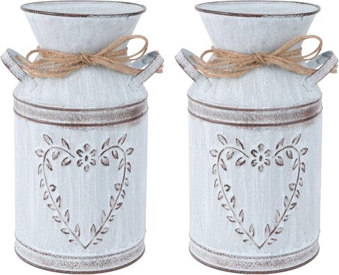 DOITOOL 2pcs Galvanized Vases with Handle Farmhouse Vintage Metal Flower Vase Rustic Milk Can Vase Planter for Home Flower Arrangement Decor Style 2 in Saudi Arabia
