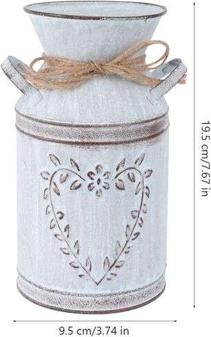 DOITOOL 2pcs Galvanized Vases with Handle Farmhouse Vintage Metal Flower Vase Rustic Milk Can Vase Planter for Home Flower Arrangement Decor Style 2 in Saudi Arabia