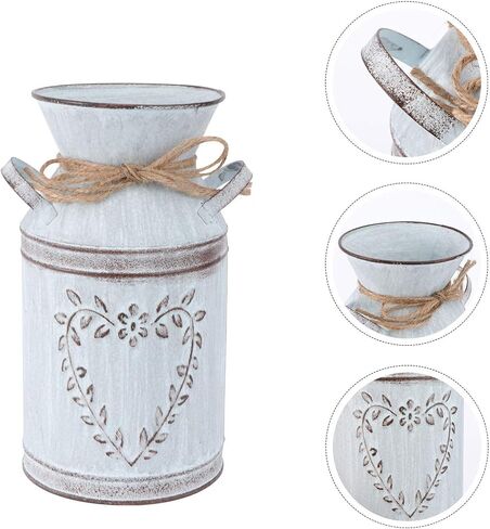DOITOOL 2pcs Galvanized Vases with Handle Farmhouse Vintage Metal Flower Vase Rustic Milk Can Vase Planter for Home Flower Arrangement Decor Style 2 in Saudi Arabia