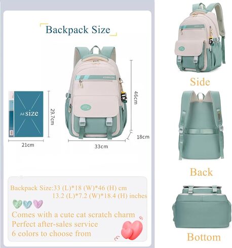 EKUIZAI Classic Girls Backpack Kawaii Middle School Bookbag Clash Color Teenage Girls Backpacks in Kuwait