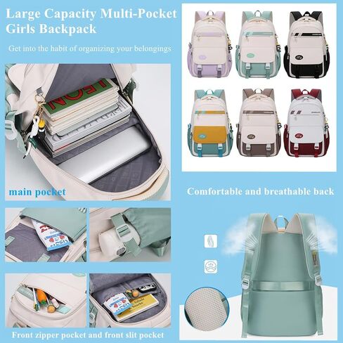 EKUIZAI Classic Girls Backpack Kawaii Middle School Bookbag Clash Color Teenage Girls Backpacks in Kuwait