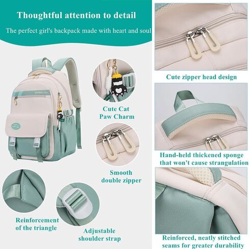 EKUIZAI Classic Girls Backpack Kawaii Middle School Bookbag Clash Color Teenage Girls Backpacks in Kuwait