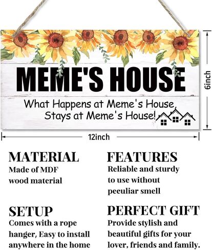 Vintage Style Sign, Granny's House What Happens at Granny's House, Stays at Granny's House, Hanging Wood Sign Home Decorative, Printed Wood Wall Art Sign, Gift for Grandma 12x6 in in Saudi Arabia