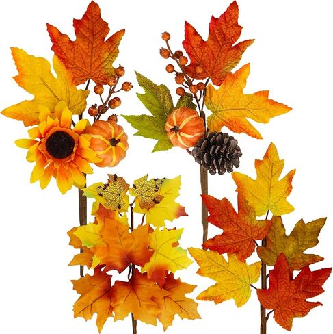 Winlyn 8 Pcs Assorted Artificial Maple Leaf Branches Faux Fall Picks and Sprays with Pumpkins Sunflower Heads Pine Cones Berries for Farmhouse Fall Thanksgiving Floral Arrangement Centerpiece Wreath in Saudi Arabia