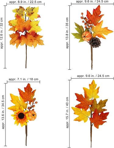 Winlyn 8 Pcs Assorted Artificial Maple Leaf Branches Faux Fall Picks and Sprays with Pumpkins Sunflower Heads Pine Cones Berries for Farmhouse Fall Thanksgiving Floral Arrangement Centerpiece Wreath in Saudi Arabia