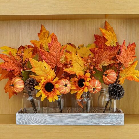 Winlyn 8 Pcs Assorted Artificial Maple Leaf Branches Faux Fall Picks and Sprays with Pumpkins Sunflower Heads Pine Cones Berries for Farmhouse Fall Thanksgiving Floral Arrangement Centerpiece Wreath in Saudi Arabia