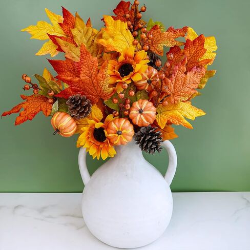 Winlyn 8 Pcs Assorted Artificial Maple Leaf Branches Faux Fall Picks and Sprays with Pumpkins Sunflower Heads Pine Cones Berries for Farmhouse Fall Thanksgiving Floral Arrangement Centerpiece Wreath in Saudi Arabia