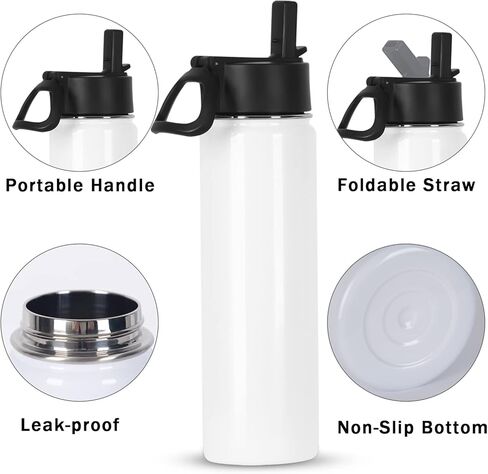 فراغات زجاجات المياه الرياضية بالتسامي (8 عبوات)، أكواب التسامي فارغة 22 أونصة، قارورة زجاجة رياضية من الفولاذ المقاوم للصدأ مع قش ومقبض محمول، معبأة بشكل فردي in Kuwait