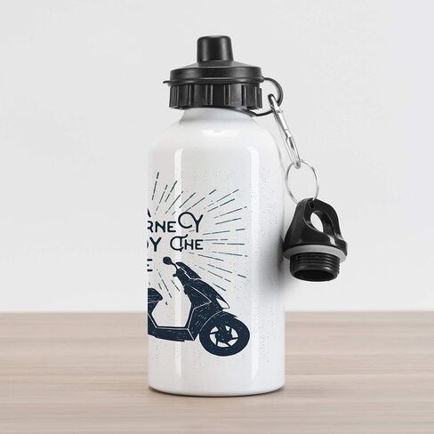 Lunarable Saying Aluminum Water Bottle, Life is a Journey Enjoy the Ride Phrase Motorcycle Hipster Illustration, Insulated Spill-Proof Travel Sports Water Bottle, 16.9 OZ, White Grey in Saudi Arabia