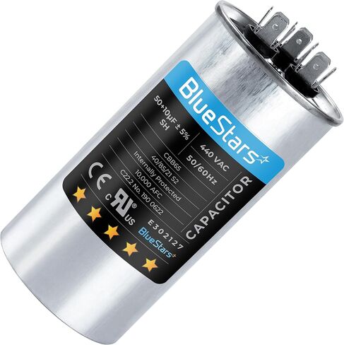 50+10 uf 370-440VAC ±5% Volts Round Run Start Capacitor Electric Replacement Part by BlueStars - Exact Fit for HVAC, Air Conditioners, Heat Pumps in Saudi Arabia