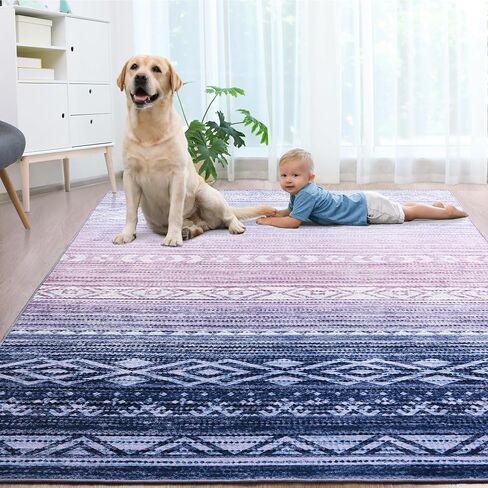 ST. BRIDGE Washable Low Pile Rug 5x7, Modern Ombre Area Rug for Living Room, Non-slip Large Abstract Throw Mat, Non-Shedding Indoor Print Carpet for Bedroom Dining Room Office Home Decor, Purple/Blue in Saudi Arabia
