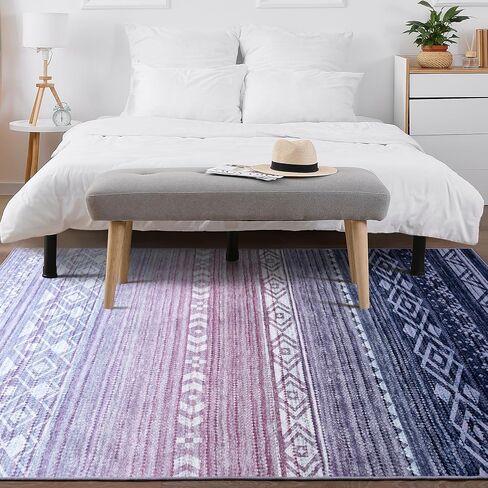 ST. BRIDGE Washable Low Pile Rug 5x7, Modern Ombre Area Rug for Living Room, Non-slip Large Abstract Throw Mat, Non-Shedding Indoor Print Carpet for Bedroom Dining Room Office Home Decor, Purple/Blue in Saudi Arabia