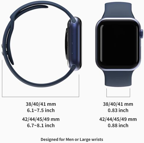 Sinjimoru Silicone Bands for Apple Watch, Adjustable Silicone Band Straps for Apple Watch Series Ultra/8/SE2/7/6/SE/5/4. Silicone Wristband for Apple Watch Size L 38/40/41/42/44/45/49mm in Saudi Arabia
