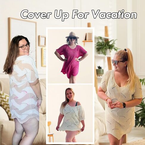 AOVDE ملابس السباحة النسائية التستر - صيف 2024 مقاس كبير بدلة استحمام كروشيه بيكيني أغطية فستان الشاطئ المحبوك in Kuwait