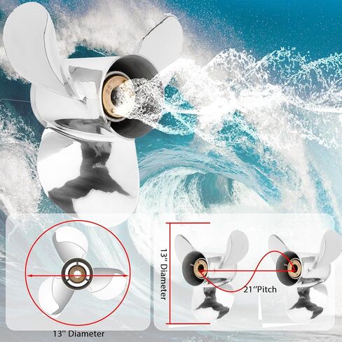 13 × 21 مروحة قارب من الفولاذ المقاوم للصدأ 15 سن خدد 3 شفرات تناسب ياماها إنجينز 50-130HP، RH in Kuwait