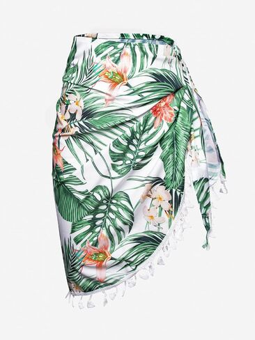 CUPSHE Womens Sarong Coverups شيفون قصير ملابس السباحة تنورة ملفوفة بيكيني للشاطئ ربطة عنق تستر مع شرابة in Saudi Arabia
