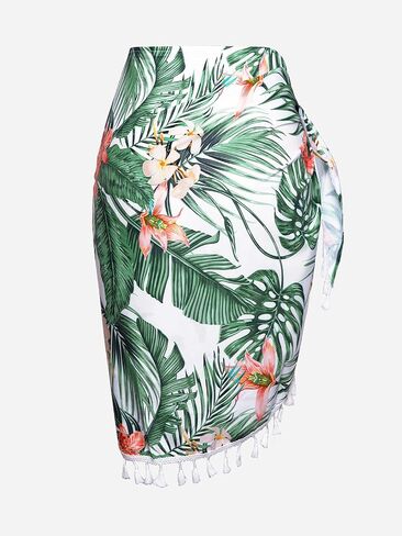 CUPSHE Womens Sarong Coverups شيفون قصير ملابس السباحة تنورة ملفوفة بيكيني للشاطئ ربطة عنق تستر مع شرابة in Saudi Arabia
