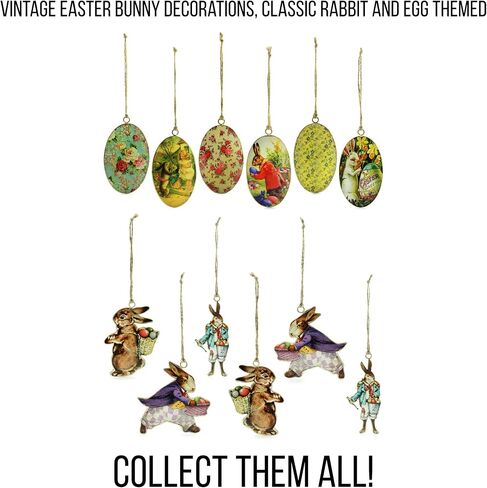 ديكورات أرنب عيد الفصح العتيقة من AuldHome (مجموعة من 6)؛ أرنب كلاسيكي وبيضة تحت عنوان زينة عيد الفصح الرجعية in Saudi Arabia