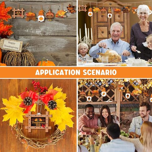36 Pcs Fall Thanksgiving Wooden Ornaments Hanging Wood Gnome Turkey Maple Leaf Acorn Pumpkin Cutouts Happy Thanksgiving Decorative Ornaments Thanksgiving Hanging Ceiling Decoration for Autumn Harvest in Saudi Arabia