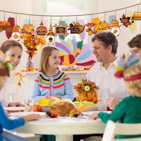36 Pcs Fall Thanksgiving Wooden Ornaments Hanging Wood Gnome Turkey Maple Leaf Acorn Pumpkin Cutouts Happy Thanksgiving Decorative Ornaments Thanksgiving Hanging Ceiling Decoration for Autumn Harvest in Saudi Arabia