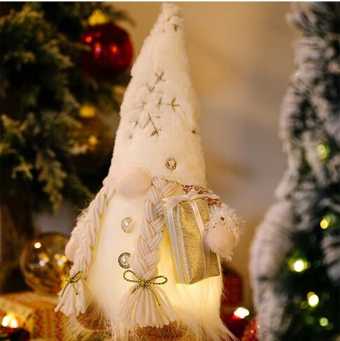 مضاءة عيد الميلاد جنوم عيد الميلاد الحلي التماثيل زينة عيد الميلاد 2 حزم مع بطارية الصمام الخفيفة تعمل، متوهجة التماثيل عيد الميلاد السويدية، مجموعات الذكور الإناث (أبيض) in Saudi Arabia