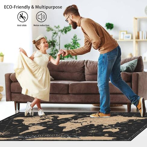 سجادة منطقة كلاسيكية باللون الأسود والذهبي لخريطة العالم، سجادة لعب في الهواء الطلق، سجادة أرضية حديثة، سجادة أرضية غير قابلة للانزلاق، ديكور منزلي، غرفة المعيشة، غرفة نوم الأطفال، الحضانة، 6x9 قدم in Kuwait