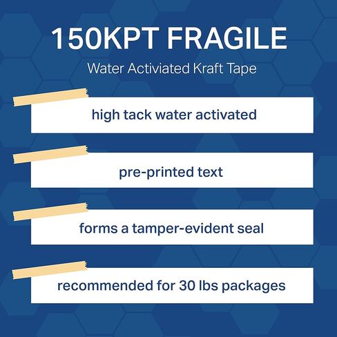TapeCase، 150KPT-2، شريط كرافت مطبوع هش، لاصق منشط بالماء، أسمر ضارب للصفرة، 3 بوصة × 450 قدم، عدد 1 in Kuwait