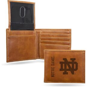 NCAA Notre Dame Fightin’ Irish Men’s Billfold Brown Wallet- Premium 10 Pocket Laser-Engraved Team Logo on Vegan Leather- Minimalist Design, Flip ID Window, Credit Card Holder- Ideal Men’s Gift in Saudi Arabia