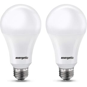 Super Bright 50/100/150W 3-Way A21 LED Light Bulb, 800/1600/2200 Lumens, 2700K Soft White, Non-dimmable, E26 Base, UL Listed, 2-Pack