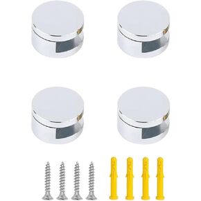 Mirror Clips, Thickened Brass Mirror Floating Glass Clip - Round Wall Mounted Mirrors Bracket/Clip -Bathroom Mirrors Supporting Sheet Mirror Fixed Fitting Silver - (4 Pcs)