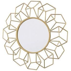 Modern Contemporary 23.25x2x23.25 3D Geometrical Shaped Round Gold Metal Wall Hanging Decorative Mirror Addison Collection
