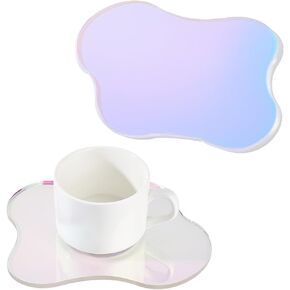 FINGERINSPIRE 2Pcs Cloud Shaped Acrylic Coaster 5.1x6.4inch Clear Iridescent Irregular Coaster Creative Decorative Plate Coaster for Kitchen Counter, Dresser, Office Desk