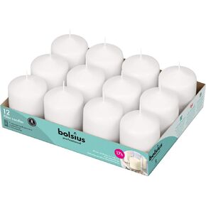 BOLSIUS 12 White Pillar Candles Bulk - 2.3 x 3 inch Candle Set - 17 Hours Clean Burning - No Palm Oil - 0% Animal Fat - Premium European Quality - Wedding, Party, Dinner & Emergency Candles