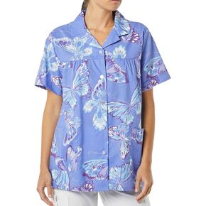 AmeriMark Women's Button Front Smock Casual Button-Down Shirt w/Patch Pockets
