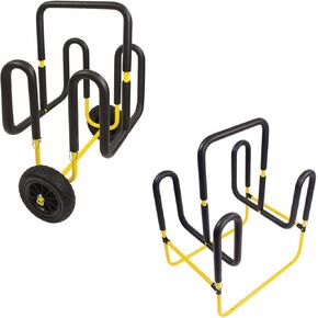 Suspenz Stand Up Paddle Board Surfboard Transport Cart & Stand, Double Trouble Carrier/Trolley Converts to a Stand for 2 SUPs & Surfboards, Yellow (22-9935)