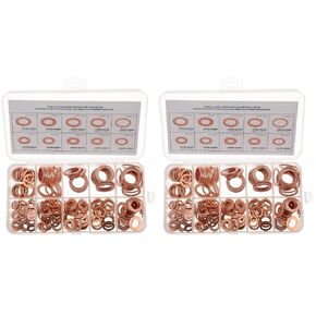 TEHAUX 400pcs Copper Flat Washers Assortment Kit, Metric Sealing Washers Copper Washers Gasket Sealing Washers Crush Washer Assortment for Automotive Hydraulic Fittings