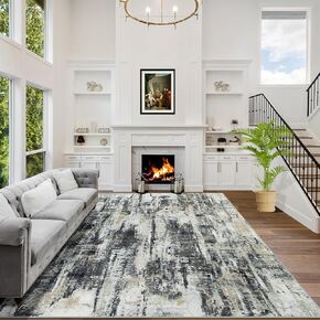 8x10 Area Rugs Washable Rug: Large Modern Abstract Living Room Rug Soft Anti-Skid Thin Carpet Indoor Floor Non-Shedding Carpets for Bedroom Dining Farmhouse Nursery Home Office Black Grey Gold