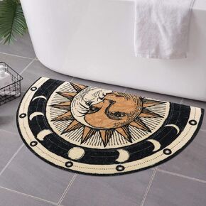 Sun Bath mat - Boho Half Circle Bath Mat,Boho Bathroom Decor - Soft Half Circle Rug for Bathroom,Water Absorbent Bath Mat,Retro Bath Mat for Shower,Sun Rug 27.5 * 17.3 inch