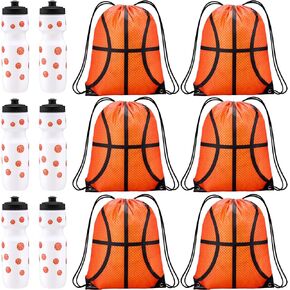 Basketball Party Favors 24 oz Basketball Water Bottle Gift for Basketball Team with Drawstring Bag Basketball Tumbler Cup Sports Themed Accessories for Event Gift Supplies(12 Pcs, Basketball)
