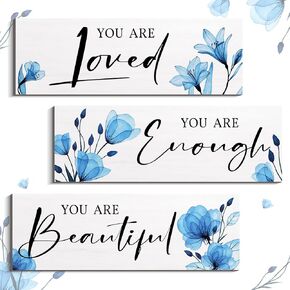 3 قطع من لوحات فنية جدارية خشبية معلقة على شكل زهور عباد الشمس، اقتباسات إيجابية، أنت محبوب، أنت كافي، أنت جميل، لافتة كلمات ملهمة، ديكورات لغرفة الفتيات المراهقات والنساء (أنت محبوب) in Kuwait