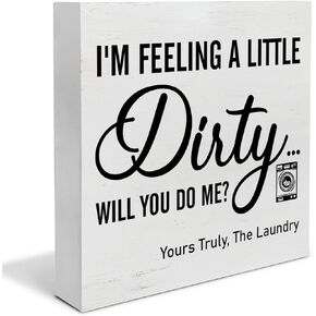 Country Laundry Room Wood Box Sign Decor Desk Sign I'm Feeling a Little Dirty Laundry Quote Wooden Box Block Sign Rustic Home Shelf Wall Decoration