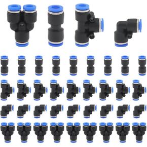 اضغط لتوصيل التركيبات، 40 قطعة 1/4 بوصة OD تركيبات خرطوم هواء سريعة التوصيل 10 × مستقيم + 10 × فواصل + 10 × مرفقين + 10 × مجموعة تركيبات هوائية in Kuwait