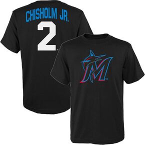 Jazz Chisholm Jr. Miami Marlins MLB Kids Youth 8-20 Black Official Player Name & Number Jersey T-Shirt
