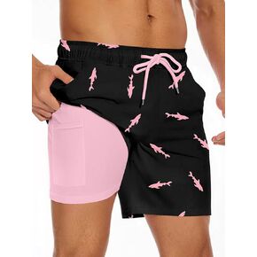 Men's Swim Trunk with Compression Liner Quick Dry Board Shorts