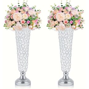 2-Pack 18.5" Tall Gold Vases, Engraved Crystal Trumpet Vase, Gorgeous Centerpiece Flower Stand for Wedding Party Anniversary Birthday Home Decor
