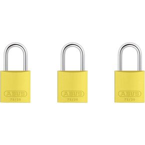 ABUS Yellow 72/30 Lockout Tagout Safety Padlock w/ 1" Shackle, 3 Pack, Keyed Alike, 3 Padlocks with 6 Keys